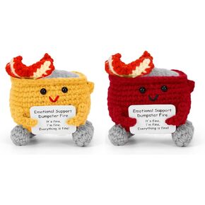 2PCS Emotional Support Dumpster Fire Crochet with Positive Card Funny Home Desk Decor Graduation Birthday Gifts for Women Men Inspirational Mothers Coworkers Gifts for Friend