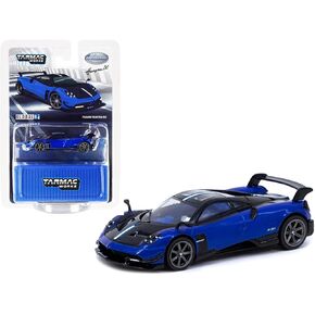 Pagani Huayra BC Blue Francia Metallic and Black with Stripes و Interior Interior Global64 Series 1/64 Diecast Model Car by Tarmac Works T64G-TL014