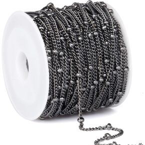 33 Feet Gold Satellite Curb Chain Roll, 2mm 18K Gold PVD Plated 304 Stainless Steel Ball Beaded Twisted Link Chains Spool Bulk for Jewelry Making DIY Craft