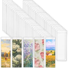 Klmnop 100 Pcs Clear Bookmark Sleeves, 7 x 2.36 Inch Plastic Blank Bookmark Holder, Vinyl Bookmark Holder Display for Reading Wedding Party Favor Decoration(Clear)
