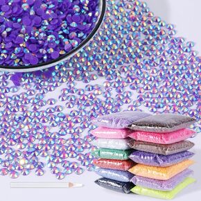 4000pcs 4mm Resin Rhinestones Bulk,Nail Art Rhinestones Kit with Wax Pencil,Flatback Round Jelly Rhinestones Gems Crystals for Nail Art DIY Crafts Clothes Shoes Bags(Pink AB)