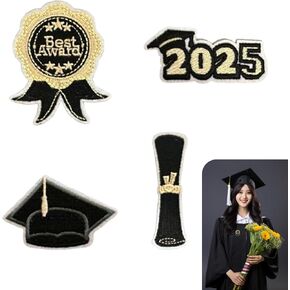 4Pcs Graduation Embroidered Patches, Graduate Iron on Patch Appliqu, 2025 Embroidered Clothing Patches for for Backpacks, Hats, Jackets, Shirts, Coats, DIY Accessories