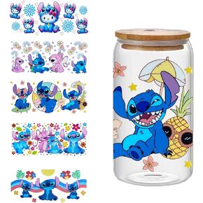 UV DTF Cup Wraps for 16oz Glass Cups, Cartoon Characters Transfer Stickers Rub on Decal for Glass Tumblers Furniture Craft DIY Crafts