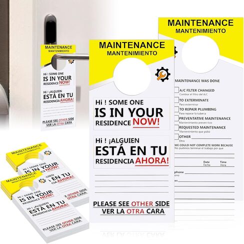 200 PCS Maintenance Door Hanger Tags Bilingual 3.5 X 7.9 in Blank Door Hangers English and Spanish Maintenance Hang Tag with Large Hole Design Paper Hang Tag for Property Management Rentals Apartments in Kuwait