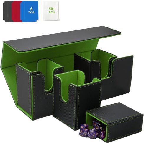 Card Deck Box for MTG, 4-in-1 Storage Box With Dice Tray Trading, Storage Box for 300+ Sleeveless Cards, Magic Commander Sports Trading Deck Boxes (Green) in Saudi Arabia