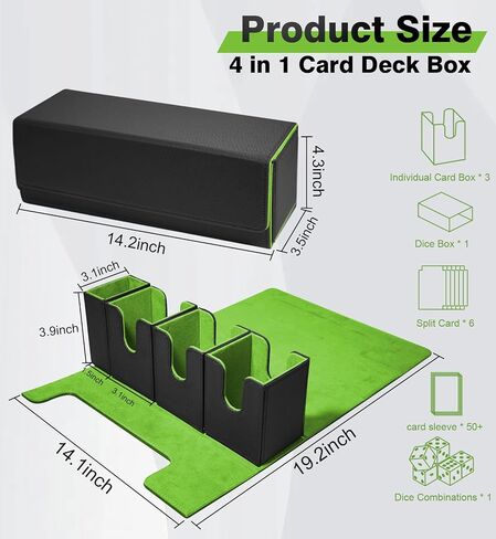 Card Deck Box for MTG, 4-in-1 Storage Box With Dice Tray Trading, Storage Box for 300+ Sleeveless Cards, Magic Commander Sports Trading Deck Boxes (Green) in Saudi Arabia
