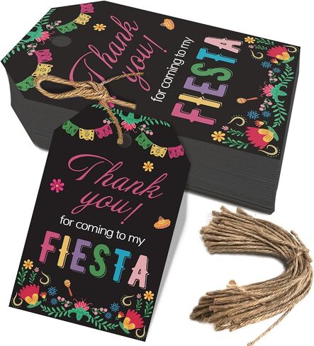 Aukolass 50PCS Fiesta Gift Tags, Thank You Tags for Mexican Themed Party Favors and Taco Bout Party Decorations-Double-sided (Black) in Kuwait