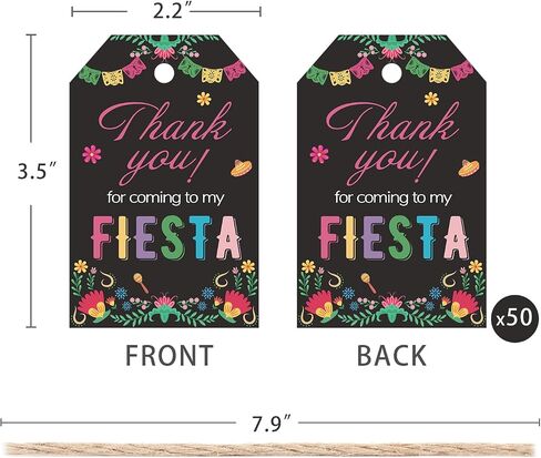 Aukolass 50PCS Fiesta Gift Tags, Thank You Tags for Mexican Themed Party Favors and Taco Bout Party Decorations-Double-sided (Black) in Kuwait