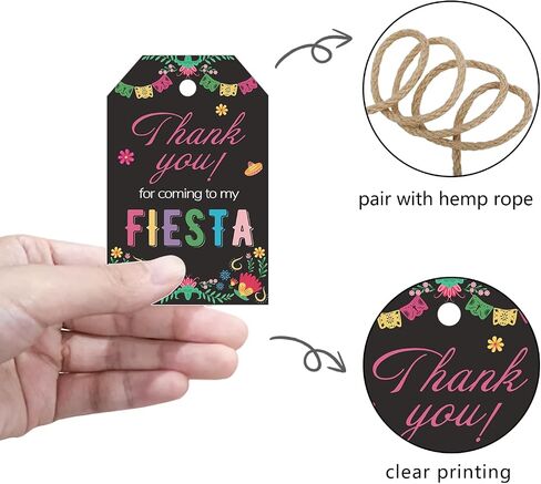 Aukolass 50PCS Fiesta Gift Tags, Thank You Tags for Mexican Themed Party Favors and Taco Bout Party Decorations-Double-sided (Black) in Kuwait