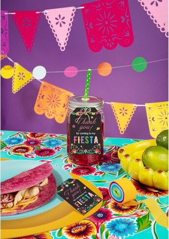 Aukolass 50PCS Fiesta Gift Tags, Thank You Tags for Mexican Themed Party Favors and Taco Bout Party Decorations-Double-sided (Black) in Kuwait