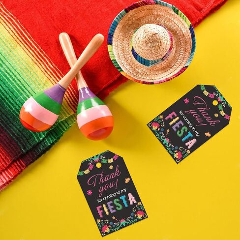 Aukolass 50PCS Fiesta Gift Tags, Thank You Tags for Mexican Themed Party Favors and Taco Bout Party Decorations-Double-sided (Black) in Kuwait