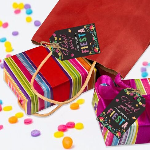 Aukolass 50PCS Fiesta Gift Tags, Thank You Tags for Mexican Themed Party Favors and Taco Bout Party Decorations-Double-sided (Black) in Kuwait