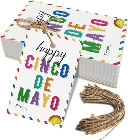 Aukolass 50PCS Fiesta Gift Tags, Thank You Tags for Mexican Themed Party Favors and Taco Bout Party Decorations-Double-sided (Black) in Kuwait