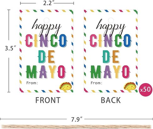 Aukolass 50PCS Fiesta Gift Tags, Thank You Tags for Mexican Themed Party Favors and Taco Bout Party Decorations-Double-sided (Black) in Kuwait