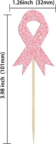 Gyufise 24pc Breast Cancer Awareness Cupcake Toppers - Glitter Pink Ribbon Cupcake Picks - Fight Believe Hope Decorations for Pink Ribbon Breast Cancer Party in Saudi Arabia