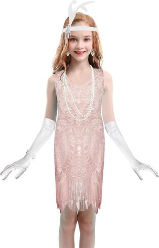 1920's Sequins Flapper Dress Children's Day Gift Party Halloween Costumes for Girls Accessories Set in Saudi Arabia
