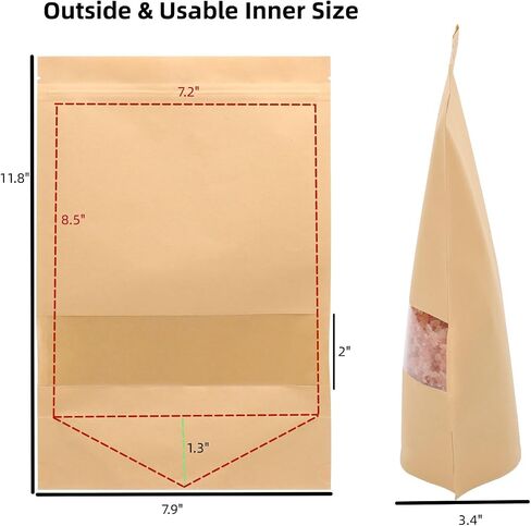 100pcs 3.5 x 5.5 inch Kraft Paper Treat Bags with Window Ziplock Stand Up Pouches for Food Storage Cookies Snacks Tea Packing in Saudi Arabia