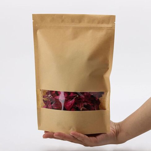 100pcs 3.5 x 5.5 inch Kraft Paper Treat Bags with Window Ziplock Stand Up Pouches for Food Storage Cookies Snacks Tea Packing in Saudi Arabia