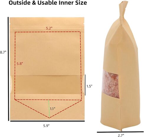 100pcs 3.5 x 5.5 inch Kraft Paper Treat Bags with Window Ziplock Stand Up Pouches for Food Storage Cookies Snacks Tea Packing in Saudi Arabia