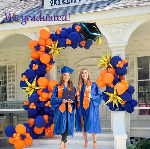 Orange and blue Graduation Balloon Garland Arch Kit with foil star crown graduation cap balloons for School students graduate class of 2025 Prom Party Decorations (Royal Blue Orange) in Kuwait