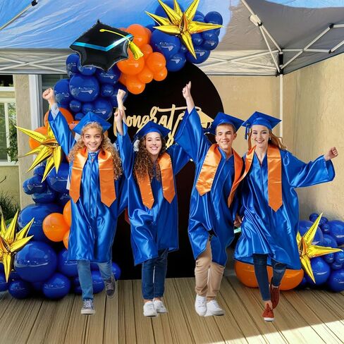 Orange and blue Graduation Balloon Garland Arch Kit with foil star crown graduation cap balloons for School students graduate class of 2025 Prom Party Decorations (Royal Blue Orange) in Kuwait