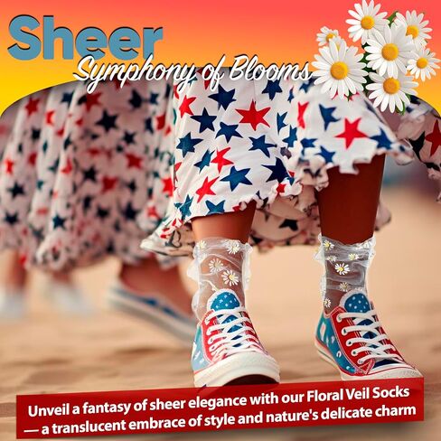 AVIAN LEGS Pale Lavender Translucent Daisy Socks Women Fashion Sheer Socks - See Through Mesh Socks for Women - Floral Tulle Socks in Saudi Arabia