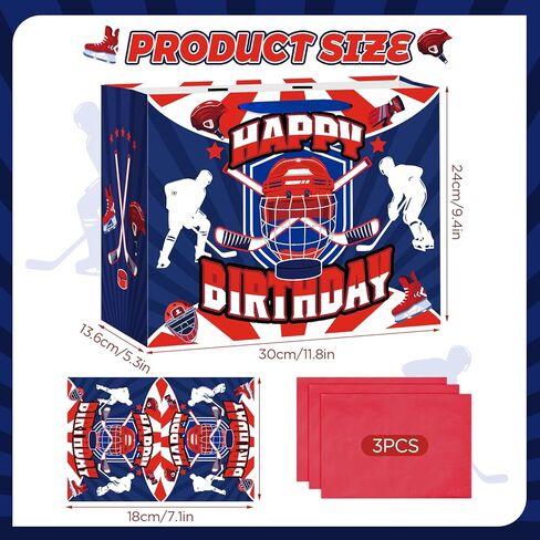 Hockey Birthday Gift Bag for Boys Girls Kids Teens Large Hockey Party Favor Gift Bag with Hockey Birthday Wrapping Paper Card for Sport Themed Hockey Bday Decorations Party Supplies in Kuwait