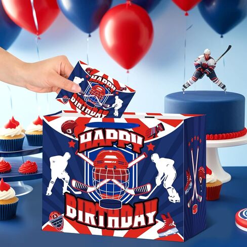 Hockey Birthday Gift Bag for Boys Girls Kids Teens Large Hockey Party Favor Gift Bag with Hockey Birthday Wrapping Paper Card for Sport Themed Hockey Bday Decorations Party Supplies in Kuwait