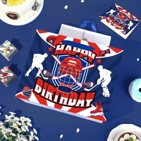 Hockey Birthday Gift Bag for Boys Girls Kids Teens Large Hockey Party Favor Gift Bag with Hockey Birthday Wrapping Paper Card for Sport Themed Hockey Bday Decorations Party Supplies in Kuwait