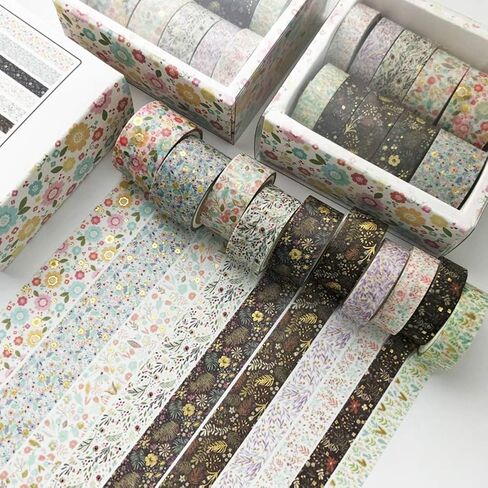 ZDOLAKIDS 10 Rolls Vintage Washi Masking Tape Set Gold Stamping Geometric Patterns Label for Planner Journal Scrapbook School Art Work Gift Wrapping Craft DIY in Saudi Arabia