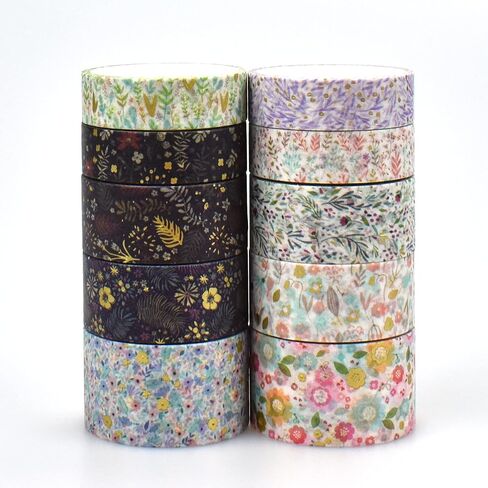 ZDOLAKIDS 10 Rolls Vintage Washi Masking Tape Set Gold Stamping Geometric Patterns Label for Planner Journal Scrapbook School Art Work Gift Wrapping Craft DIY in Saudi Arabia