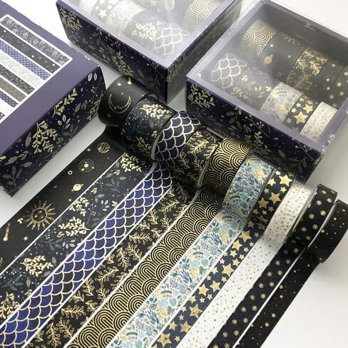 ZDOLAKIDS 10 Rolls Vintage Washi Masking Tape Set Gold Stamping Geometric Patterns Label for Planner Journal Scrapbook School Art Work Gift Wrapping Craft DIY in Saudi Arabia