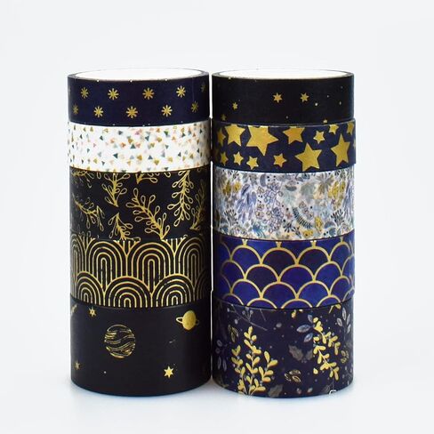 ZDOLAKIDS 10 Rolls Vintage Washi Masking Tape Set Gold Stamping Geometric Patterns Label for Planner Journal Scrapbook School Art Work Gift Wrapping Craft DIY in Saudi Arabia