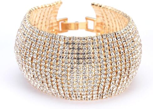 Xerling Full Rhinestones Bracelets Silver and Gold Crystal Cluster Wide Bangle Bracelets for Women Girls Multi-layered Tennis Chain Bracelets in Kuwait