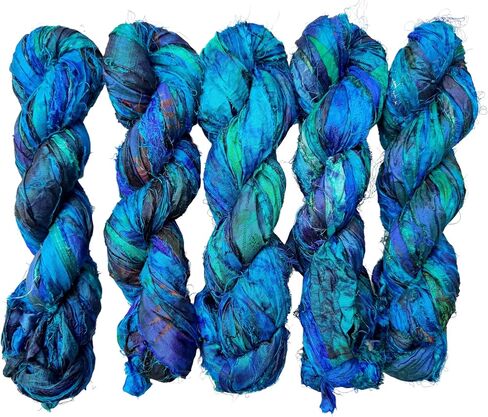 Maker's Craft Hand Tye Dyed Recycled Sari Silk Ribbon Yarn 50 Yards 100 Grams for DIY Knitting, Christmas Decorations, Gift Wrapping, Wall Hangings, Jewelry Makings in Saudi Arabia
