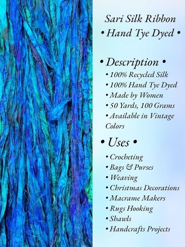 Maker's Craft Hand Tye Dyed Recycled Sari Silk Ribbon Yarn 50 Yards 100 Grams for DIY Knitting, Christmas Decorations, Gift Wrapping, Wall Hangings, Jewelry Makings in Saudi Arabia