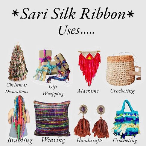 Maker's Craft Hand Tye Dyed Recycled Sari Silk Ribbon Yarn 50 Yards 100 Grams for DIY Knitting, Christmas Decorations, Gift Wrapping, Wall Hangings, Jewelry Makings in Saudi Arabia