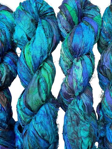 Maker's Craft Hand Tye Dyed Recycled Sari Silk Ribbon Yarn 50 Yards 100 Grams for DIY Knitting, Christmas Decorations, Gift Wrapping, Wall Hangings, Jewelry Makings in Saudi Arabia