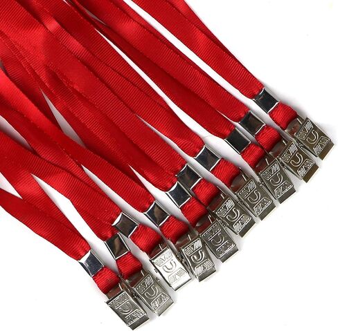Ollain Lanyards with ID Badge Holder 50 Pack Clear Waterproof Plastic Horizontal Name Tags Badge ID Card Holders and 50 Pcs Flat Neck Lanyards with Bulldog Clip (Red, Horizontal) in Kuwait