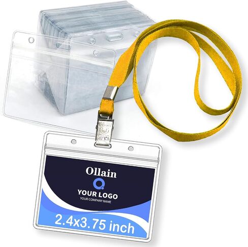 Ollain Lanyards with ID Badge Holder 50 Pack Clear Waterproof Plastic Horizontal Name Tags Badge ID Card Holders and 50 Pcs Flat Neck Lanyards with Bulldog Clip (Red, Horizontal) in Saudi Arabia