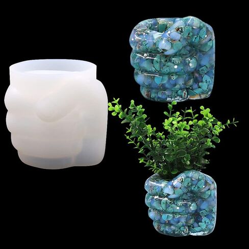 FineInno Hand Shape Pen Holder Resin Mold, Flower Pots Silicone Mold for Concrete, Fist Epoxy Mold for Jewelry Container Planter Home Decor in Kuwait