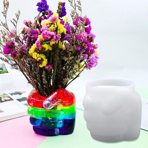 FineInno Hand Shape Pen Holder Resin Mold, Flower Pots Silicone Mold for Concrete, Fist Epoxy Mold for Jewelry Container Planter Home Decor in Kuwait