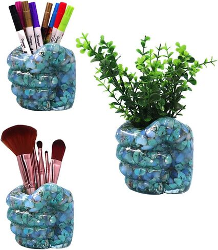 FineInno Hand Shape Pen Holder Resin Mold, Flower Pots Silicone Mold for Concrete, Fist Epoxy Mold for Jewelry Container Planter Home Decor in Kuwait