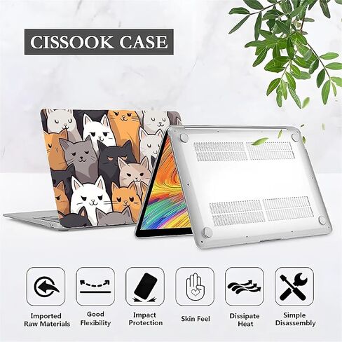 Compatible with MacBook Air 13 inch Case 2020 2021 M1 A2337 A2179 A1932, Plastic Hard Shell Case for Mac Air 13 with Touch ID (2018-2021) - Cute Cartoon Cat in Kuwait