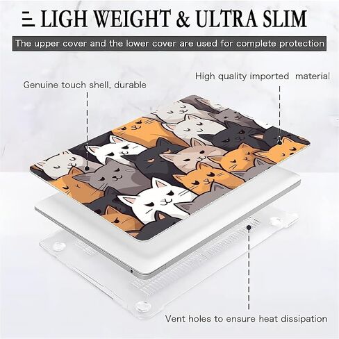 Compatible with MacBook Air 13 inch Case 2020 2021 M1 A2337 A2179 A1932, Plastic Hard Shell Case for Mac Air 13 with Touch ID (2018-2021) - Cute Cartoon Cat in Kuwait