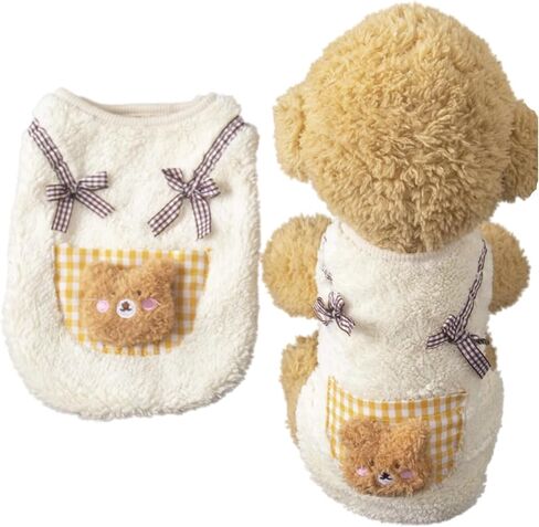 Cute Cat Apparel with Bow and Plaid Pocket Plush Dog Pullover Sweater Warm Soft Kitten Turtleneck for Indoor Cats and Small Medium Dogs (Yellow, XL (10-13lbs)) in Saudi Arabia
