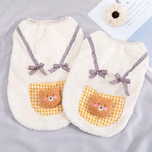 Cute Cat Apparel with Bow and Plaid Pocket Plush Dog Pullover Sweater Warm Soft Kitten Turtleneck for Indoor Cats and Small Medium Dogs (Yellow, XL (10-13lbs)) in Saudi Arabia