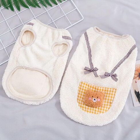 Cute Cat Apparel with Bow and Plaid Pocket Plush Dog Pullover Sweater Warm Soft Kitten Turtleneck for Indoor Cats and Small Medium Dogs (Yellow, XL (10-13lbs)) in Saudi Arabia