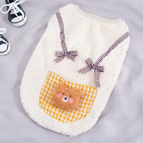 Cute Cat Apparel with Bow and Plaid Pocket Plush Dog Pullover Sweater Warm Soft Kitten Turtleneck for Indoor Cats and Small Medium Dogs (Yellow, XL (10-13lbs)) in Saudi Arabia