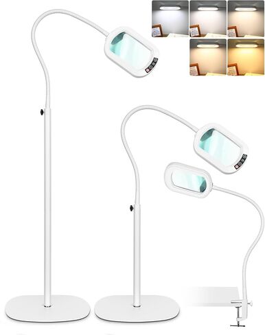 10X Rectangle Magnifying Glass with Light and Stand, 24" Flexible Gooseneck 3-in-1 Floor Lamp, 5 Color Modes Stepless Dimmable, LED Lighted Hands Free Magnifier for Reading Crafts Painting Close Work in Kuwait